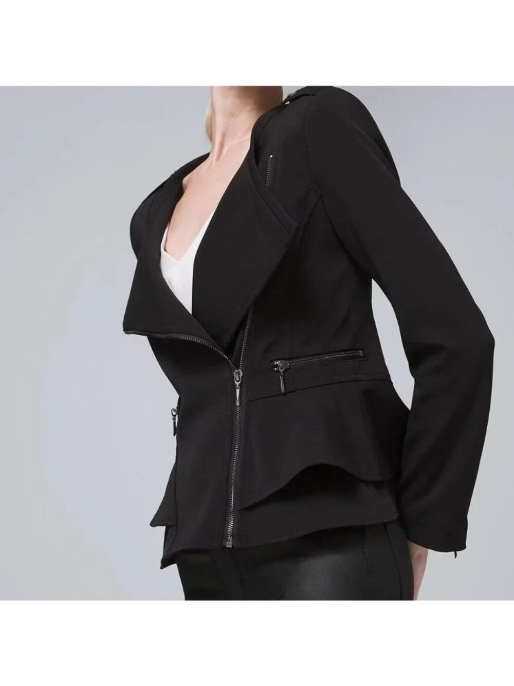 Lane Bryant Black Peplum jacket With Ruffle Hem And Zipper Accents Size 20
